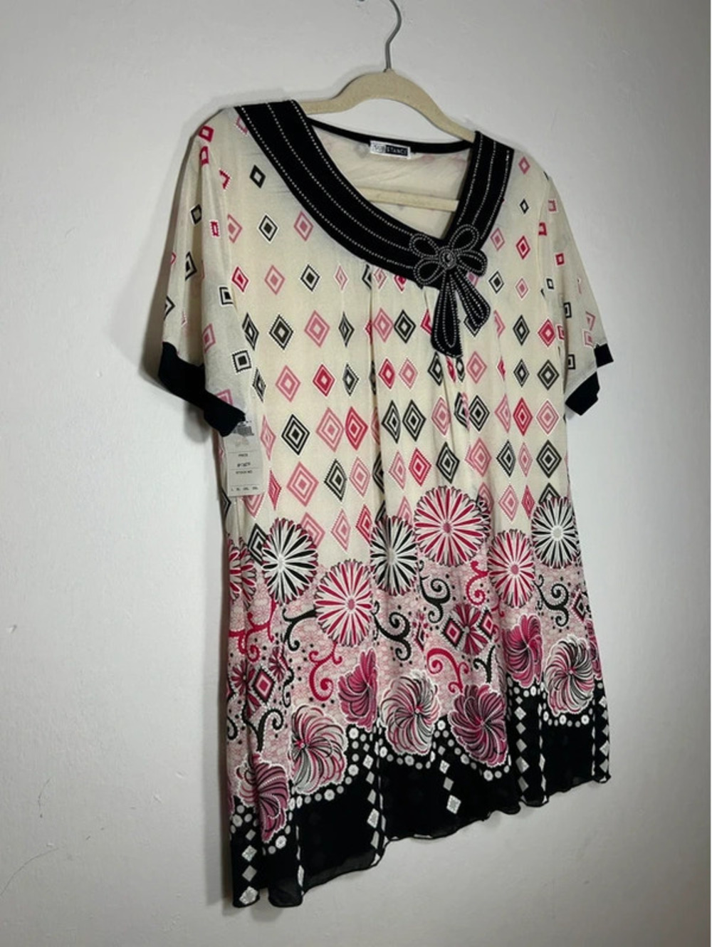 Vintage Deadstock Rhinestone Pink Floral Mesh Babydoll Dress